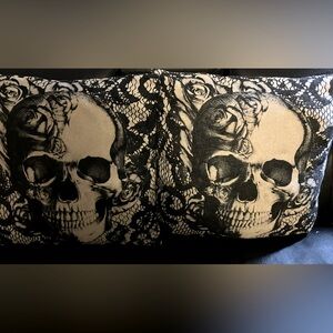 Set of Two Burlap Skull & Lace B&W Pillow Decorative Covers 17x17”